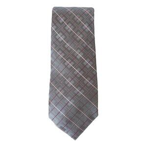 MICHAEL KORS Silver Gray Pink Medici Grid Silk Classic Tie